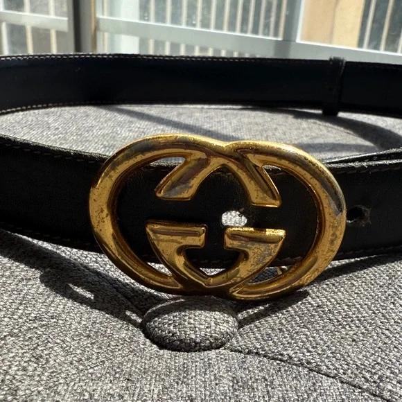 Gucci Black Belt with Gold Emblem